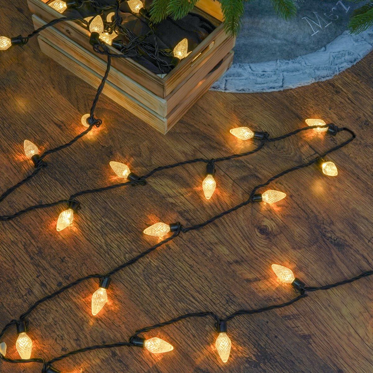 Connectable Pinecone String Lights on Black Rubber Cable