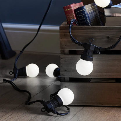 Connectable Festoon Lights with Frosted Bulbs on Black Rubber Cable