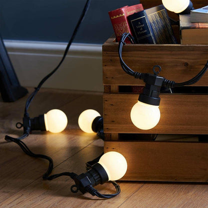 Connectable Festoon Lights with Frosted Bulbs on Black Rubber Cable