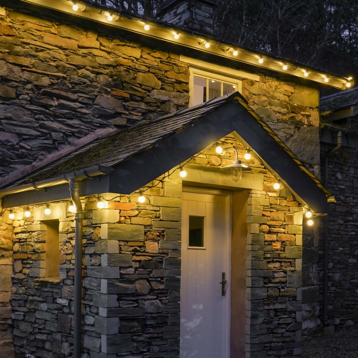 Connectable Festoon Lights with Frosted Bulbs on Black Rubber Cable